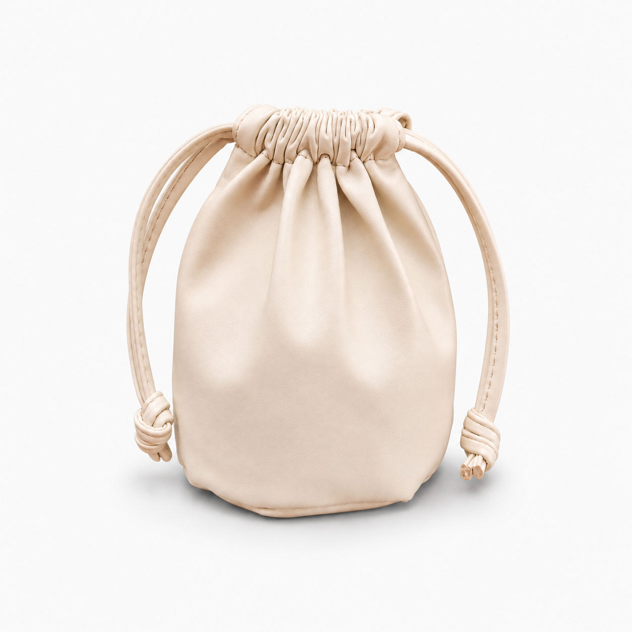 Cream leather golf valuables pouch with drawstring