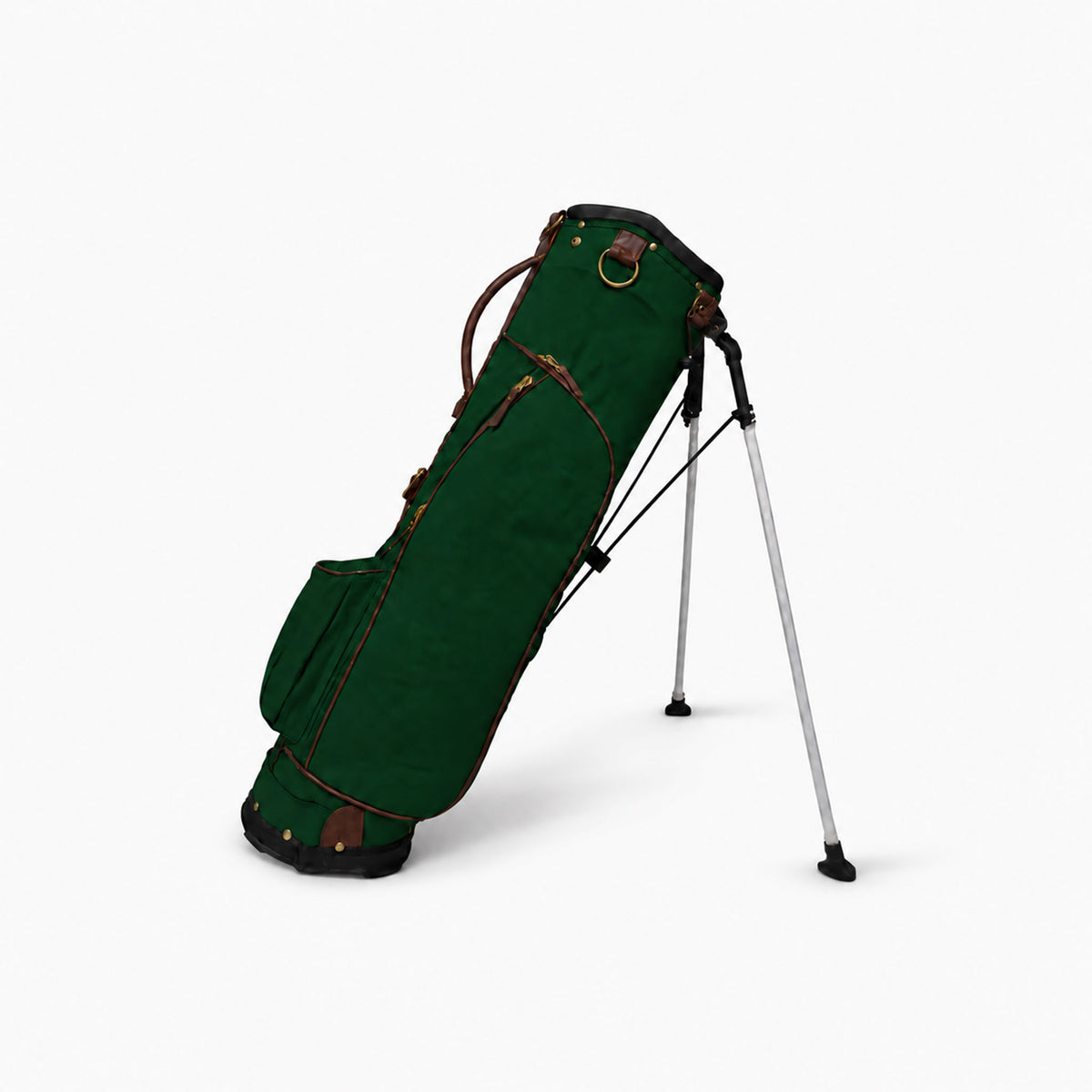 dark green canvas golf bag standing without any clubs