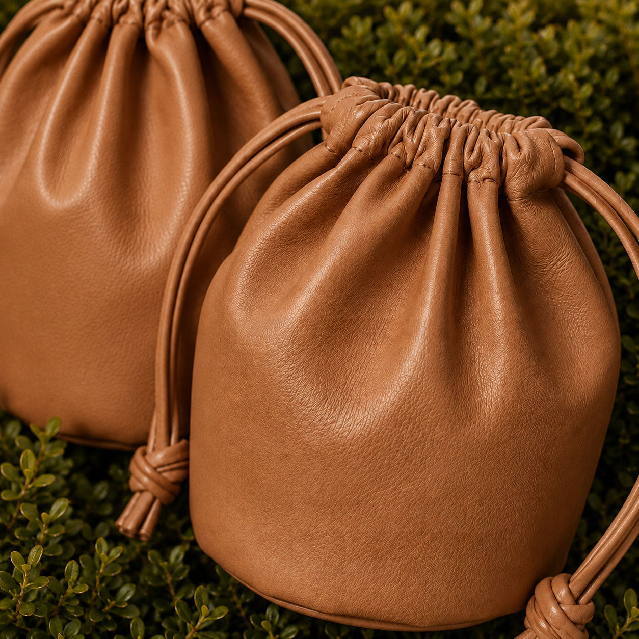 Tan PU leather golf valuables pouch close-up showing leather grain texture
