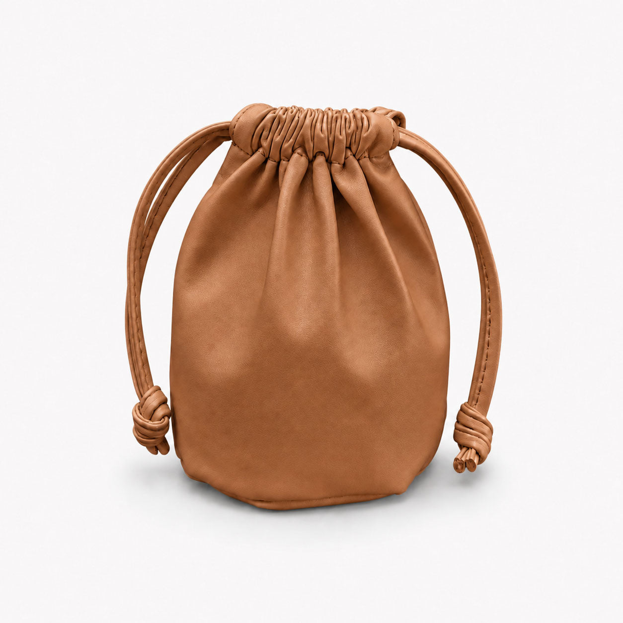 Tan leather golf valuables pouch with drawstring
