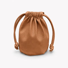 Tan leather golf valuables pouch with drawstring